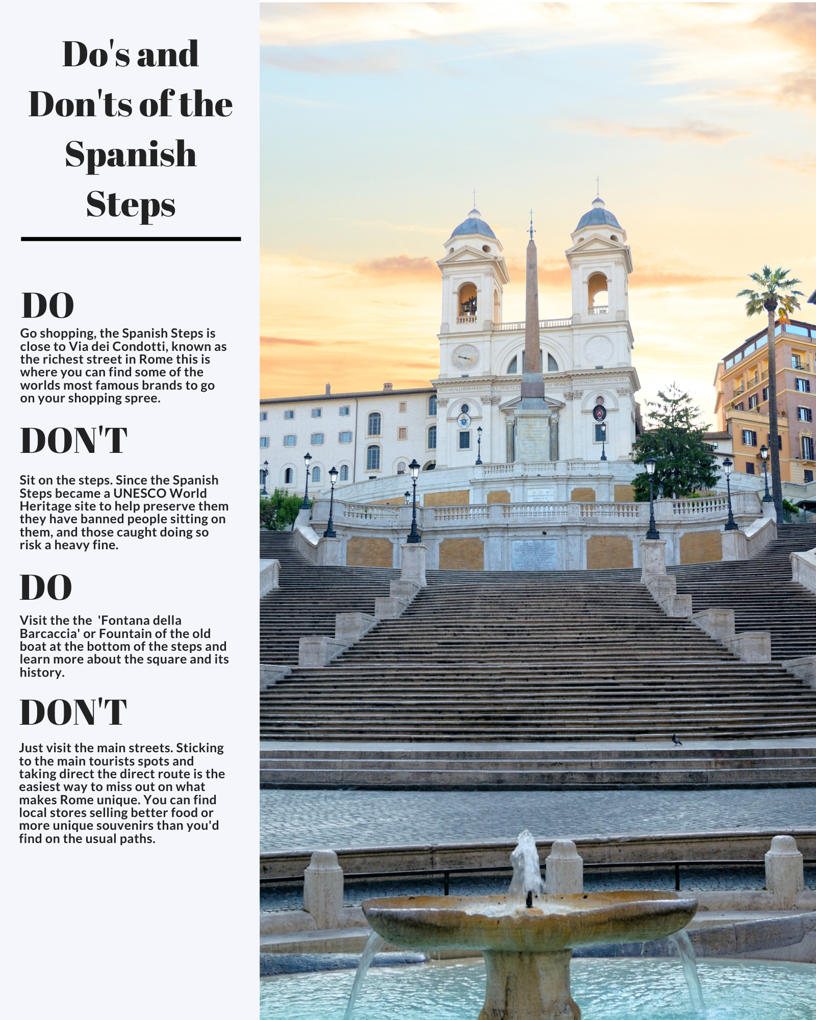 Do's and Don'ts - Tips and advice for the Spanish Steps