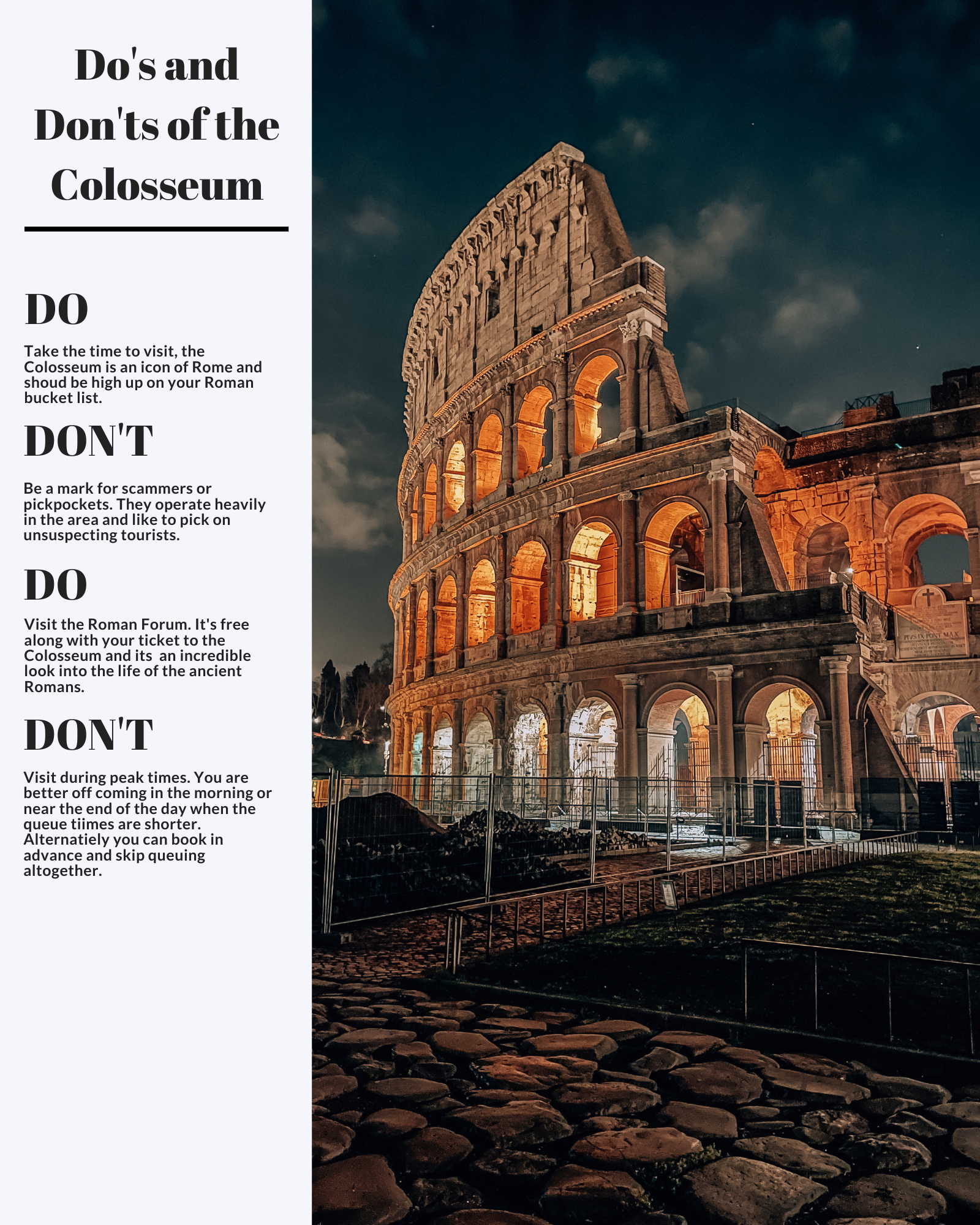 Do and Don'ts Guide in Rome, Italy