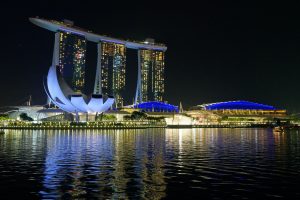 Marina Bay Sands Hotel SkyPark at Night in Singapore for a travel blog post on the experience