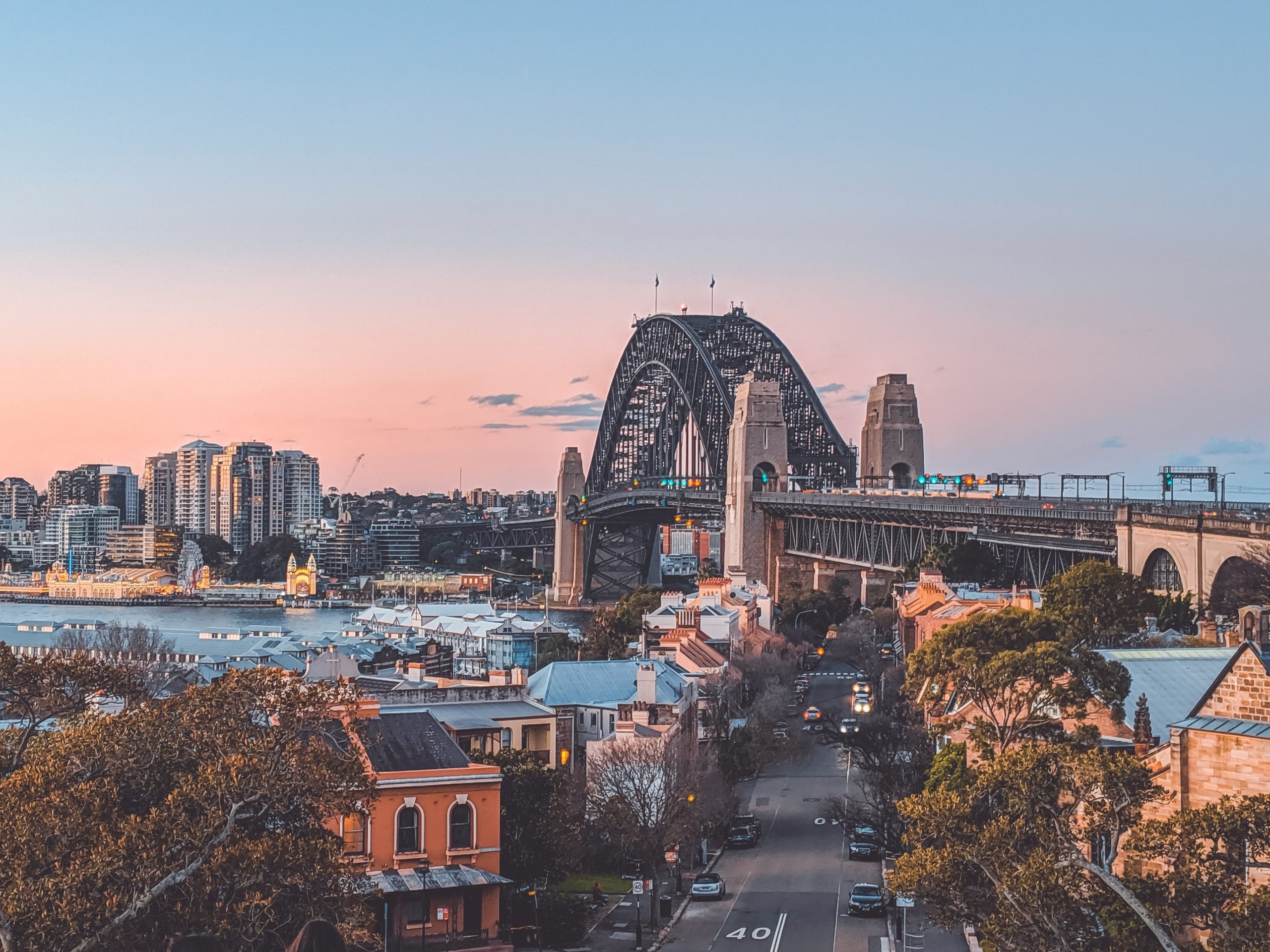 Sydney Harbour Bridge at Sunset for Brads Backpack travel guide