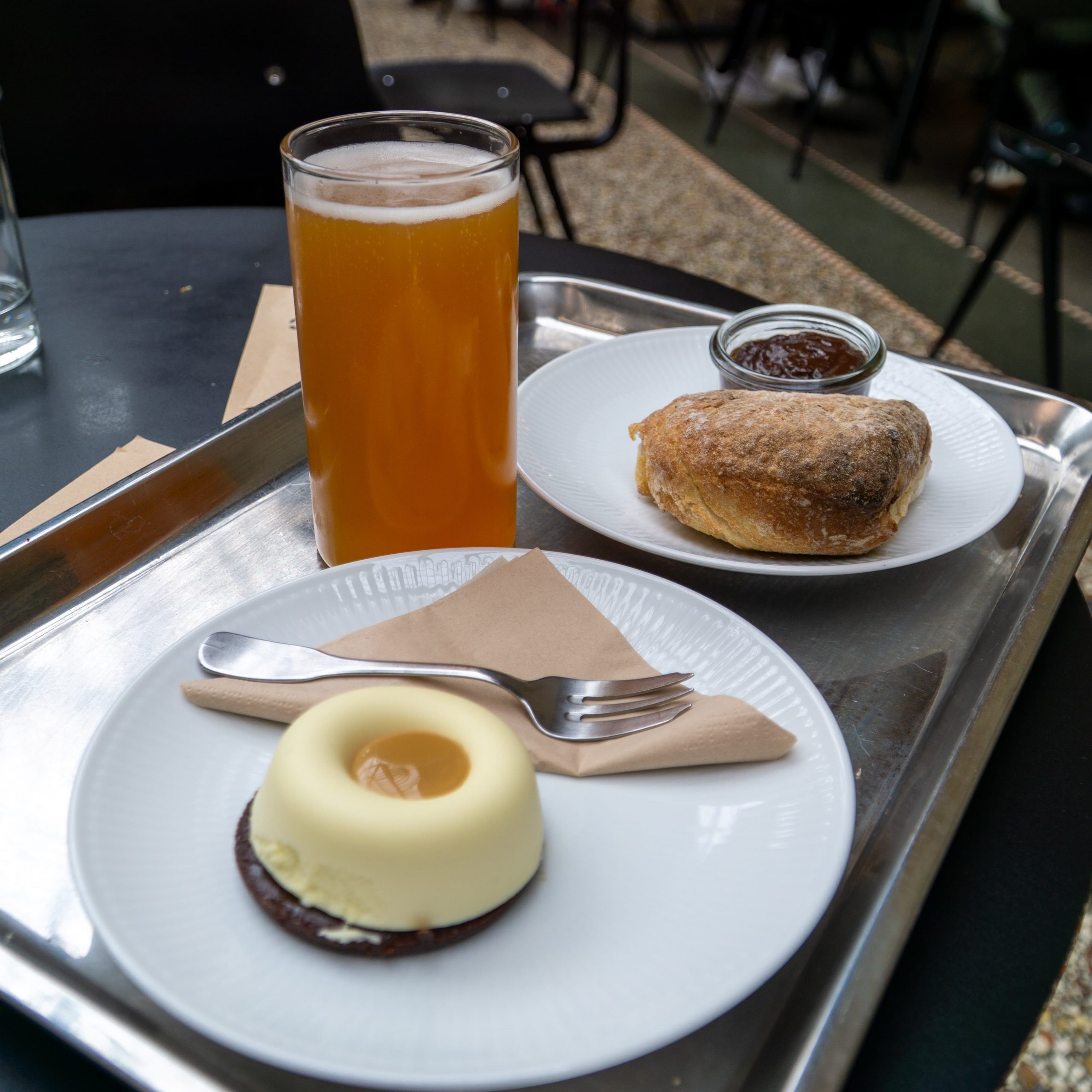 Pastry Cake and Beer at Picnic Cafe in  Denmark Copenhagen
