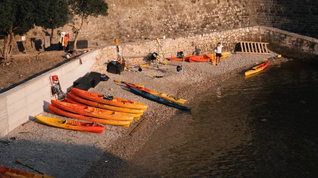 Kayaks on the Beach for Dubrovnik Sunset Kayak Tour