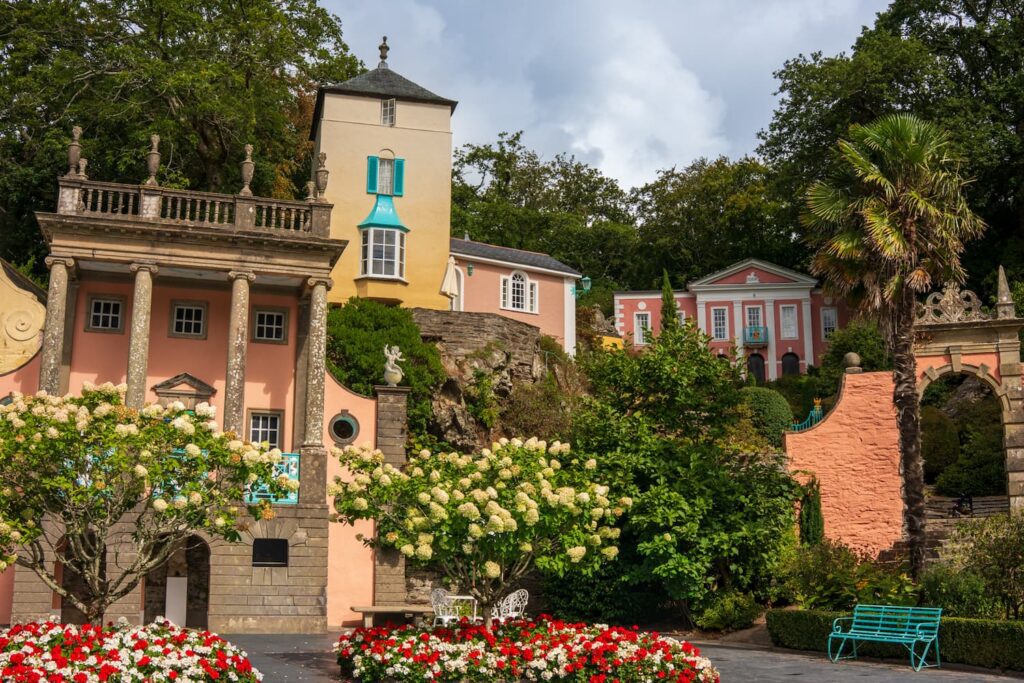 Portmeirion Hero 3x2 Colourful Italianate buildings, gardens and palm trees in Portmeirion village, North Wales.